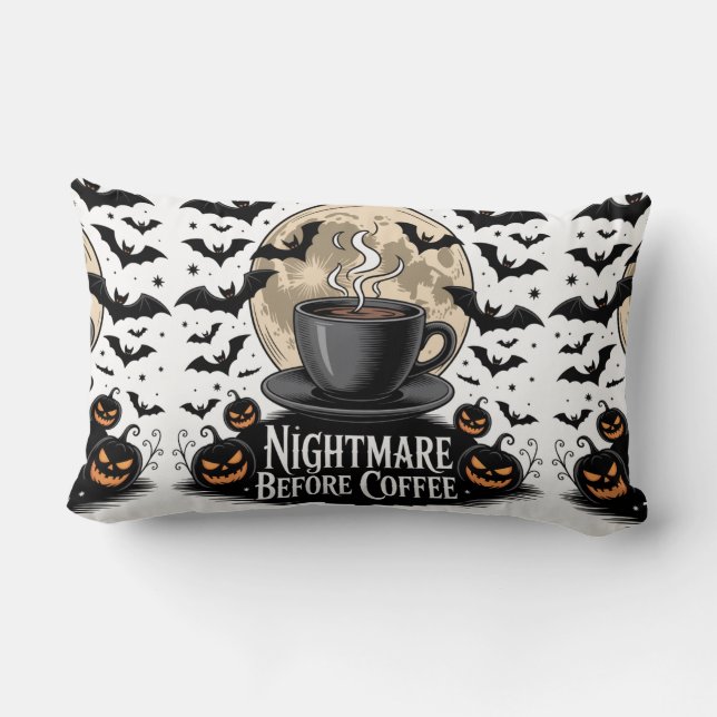 Nightmare Before Coffee Halloween Lumbar Cushion (Back)