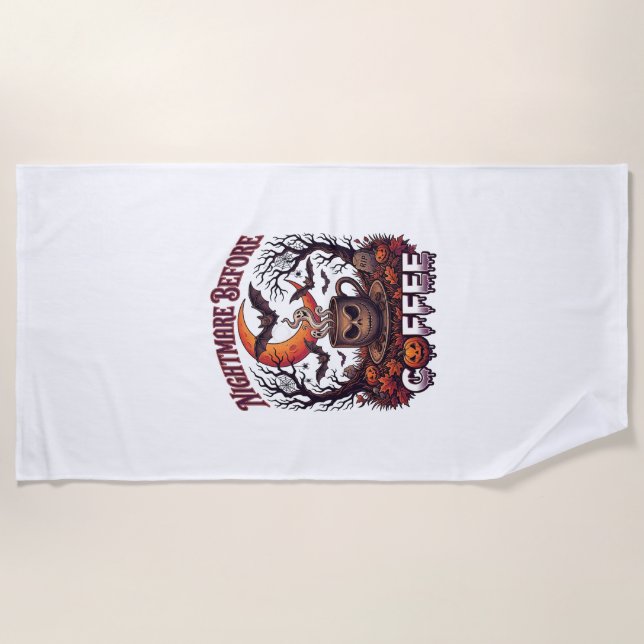 Nightmare Before Coffee Halloween Skull Mug Ghost  Beach Towel (Front)