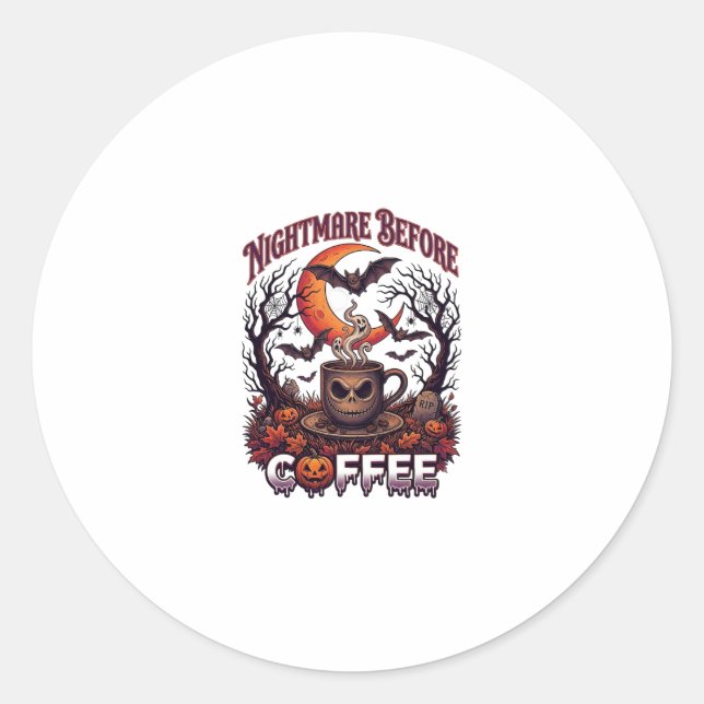 Nightmare Before Coffee Halloween Skull Mug Ghost  Classic Round Sticker (Front)