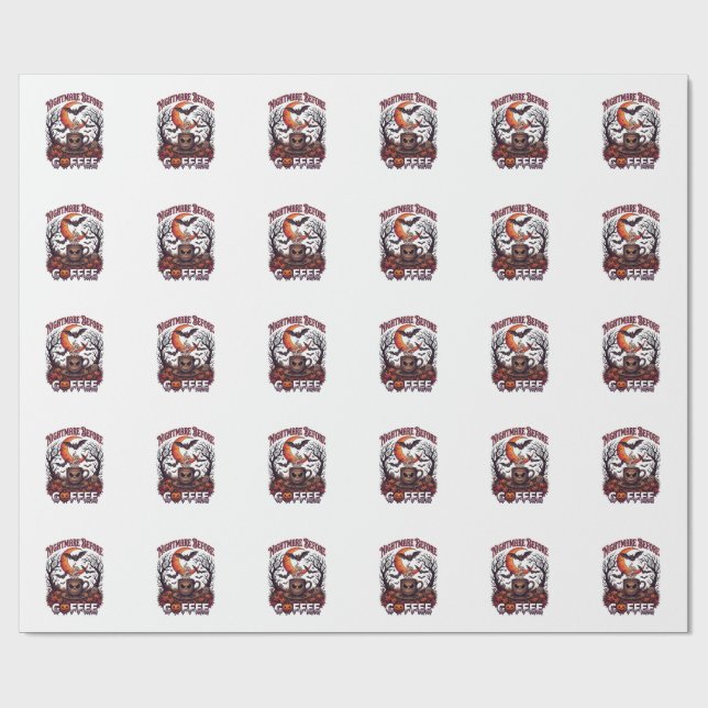 Nightmare Before Coffee Halloween Skull Mug Ghost  Wrapping Paper (Flat)