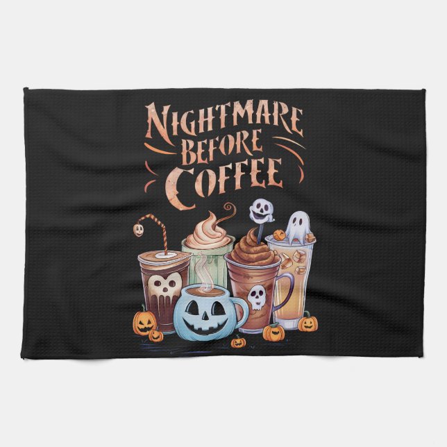 Nightmare Before Coffee Pumpkin Spice Halloween Tea Towel (Horizontal)