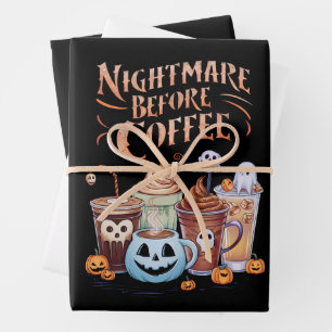 Nightmare Before Coffee Pumpkin Spice Halloween Wrapping Paper Sheet