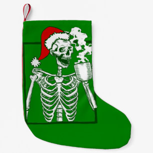 nightmare christmas skeleton drinking coffee skull small christmas stocking