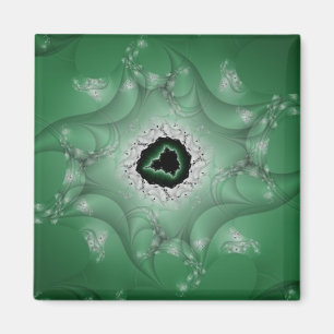 Nightmares Green and White Fractal Art Magnet