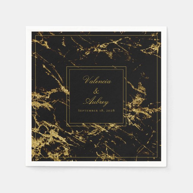 Nights In Granite & Gold Wedding 5 Inch Cocktail Napkin (Front)
