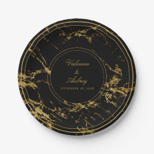 Nights In Granite & Gold Wedding 7 Inch Luncheon Paper Plate