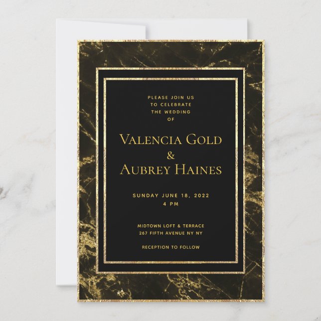 Nights In Granite & Gold Wedding Invitation Suite (Front)