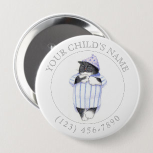 NIGHTSHIRT CAT Child ID Button - White