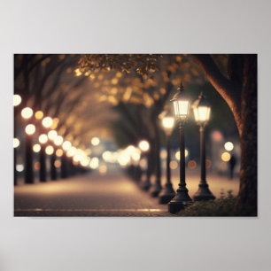 Nighttime at the Park with Bokeh lighting Poster