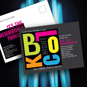 Nighttime Block Party Vivid Retro Type Postcard