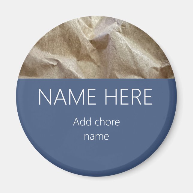 Nighttime Blue Grey Crinkled Paper Name Chore Magnet (Front)