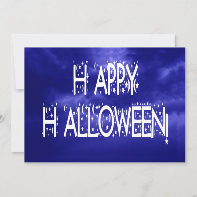 Nighttime Blue Happy Halloween Text Invitation (Front)