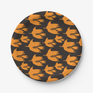 Nighttime Broom Ride - seamless Halloween pattern Paper Plate