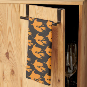 Nighttime Broom Ride - seamless Halloween pattern Tea Towel