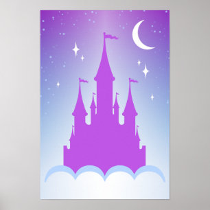 Nighttime Dreamy Castle In The Clouds Starry Sky Poster