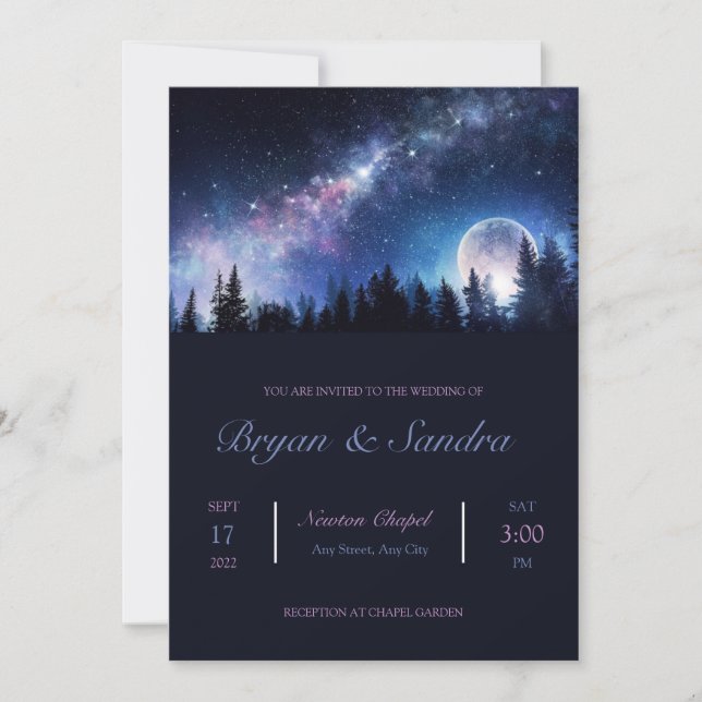 Nighttime Forest Wedding Invitation (Front)