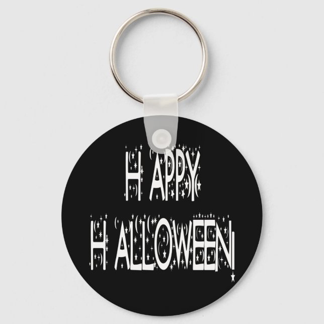 Nighttime Happy Halloween Text Key Ring (Front)