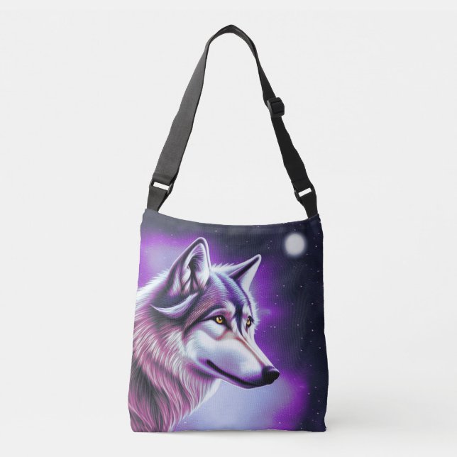 Nighttime Mystical Wolf Crossbody Bag (Front)
