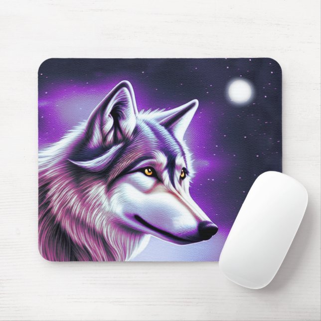 Nighttime Mystical Wolf Mouse Pad (With Mouse)