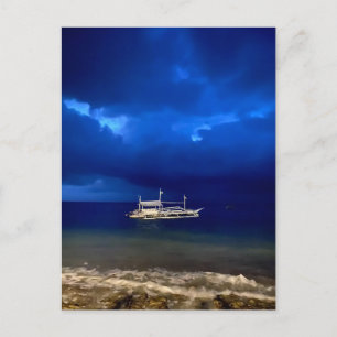 Nighttime seascape.  poster postcard