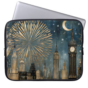 Nighttime Skyline Fireworks Celebration Laptop Sleeve