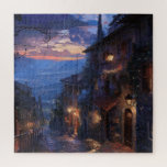 Nighttime Stroll in Italian Village  Jigsaw Puzzle<br><div class="desc">Wander through a cosy Italian village lit by the gentle glow of lanterns in this atmospheric puzzle. With deep blues, warm lights, and cobblestone streets, the scene captures the magic of an evening stroll through timeless alleyways. This puzzle offers both visual richness and emotional warmth, making it a perfect gift...</div>