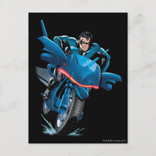 Nightwing rides bike postcard
