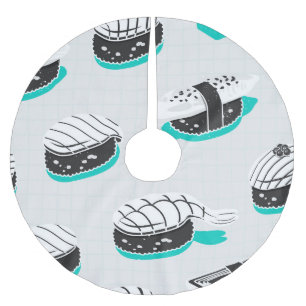 Nigiri sushi, neon vintage pattern. brushed polyester tree skirt