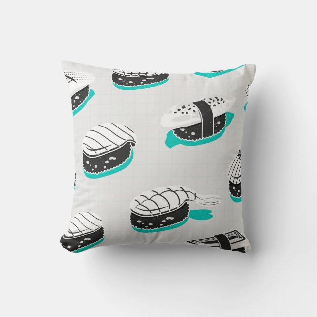 Nigiri sushi, neon vintage pattern. cushion (Front)
