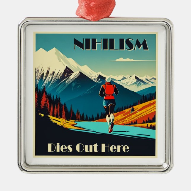 Nihilism Dies Out Here Running Metal Tree Decoration (Front)