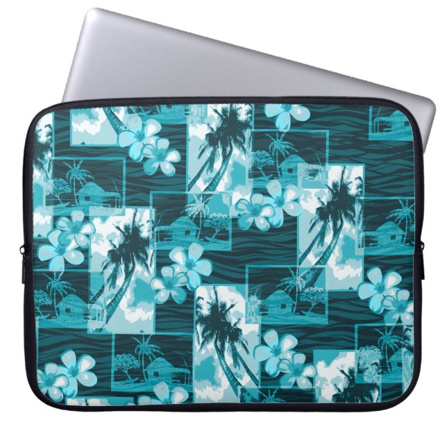 Niihau Island Hawaiian Plumeria and Palm Tree Laptop Sleeve (Front)
