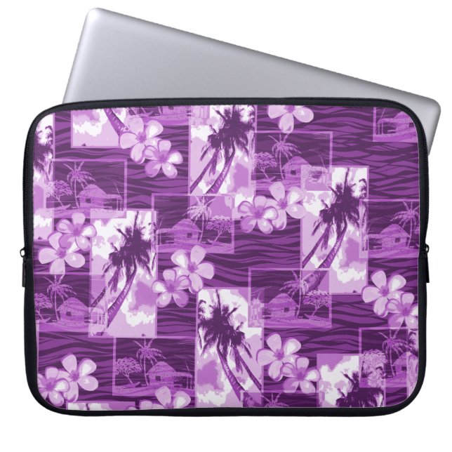 Niihau Island Hawaiian Plumeria and Palm Tree Laptop Sleeve (Front)