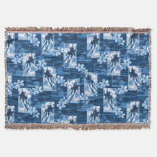 Niihau Island Hawaiian Plumeria and Palm Tree Throw Blanket