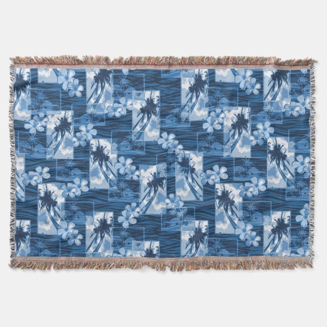Niihau Island Hawaiian Plumeria and Palm Tree Throw Blanket (Front)
