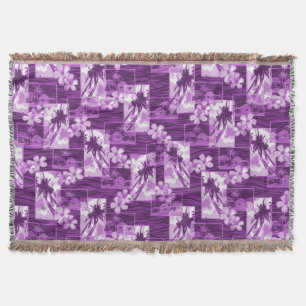 Niihau Island Hawaiian Plumeria and Palm Tree Throw Blanket