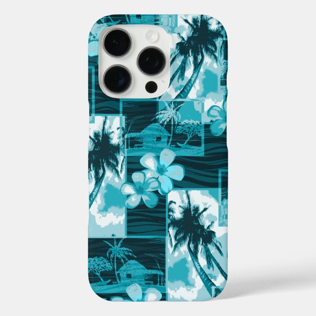 Niihau Island Hawaiian Plumeria Palm Tree Teal Case-Mate iPhone Case (Back)