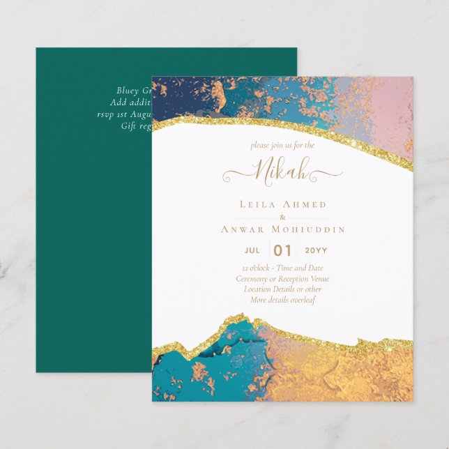 NIKAH - Agate Gold BUDGET  Wedding Invitations (Front/Back)