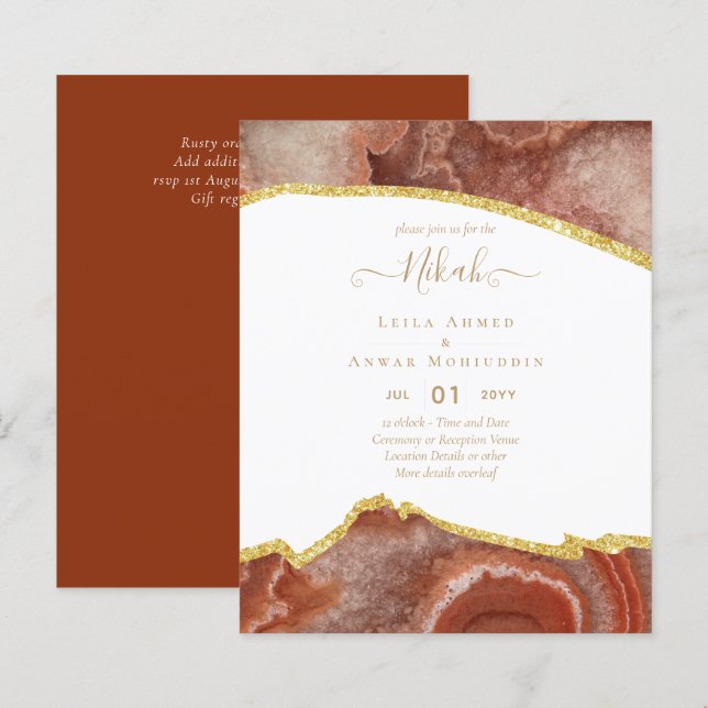 NIKAH - Agate Gold BUDGET  Wedding Invitations (Front/Back)