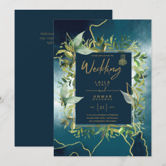 NIKAH - Blue Gold Islamic Wedding Invitations