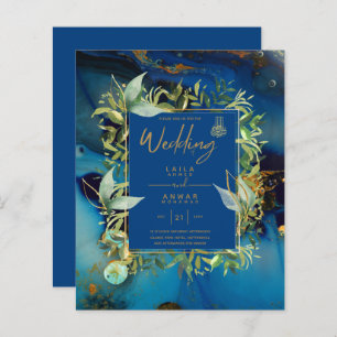 NIKAH - Blue Gold Islamic Wedding Invitations