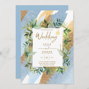 NIKAH - Blue Gold Islamic Wedding Invitations