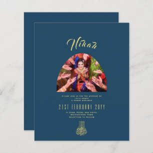 NIKAH Blue Gold PHOTO Wedding Invitation