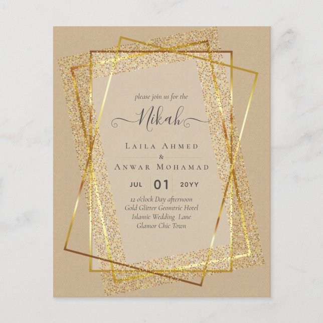 NIKAH - BUDGET Invites - GOLD Glitter Frame Flyer (Front)