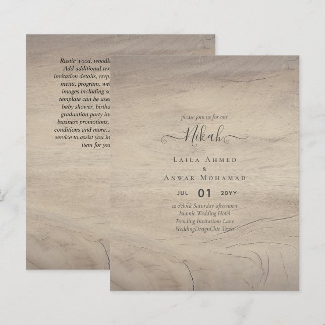 NIKAH - Budget Islamic Wedding Invitations Custom (Front/Back)