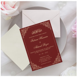 Nikah Burgundy Gold Islamic Muslim Wedding Invitation
