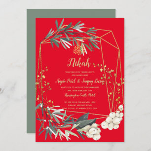 Nikah - Gold Greenery Islamic Motif Wedding Invite