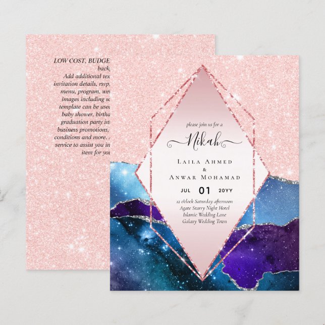 Nikah Islamic Wedding Invitations - Glittery Gold (Front/Back)