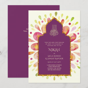 NIKAH - Modern Mandala Berry Gold Wedding Invitati Invitation