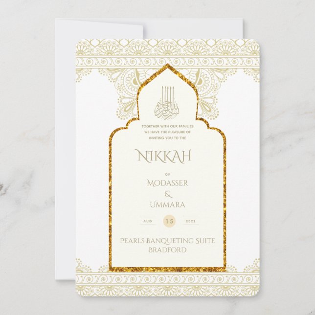 NIKAH - Ornate Islamic Mosque Gold Wedding Invitat Invitation (Front)