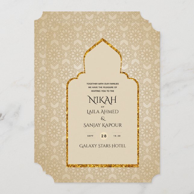 NIKAH - Ornate Islamic Mosque Gold Wedding Invitat Invitation (Front/Back)